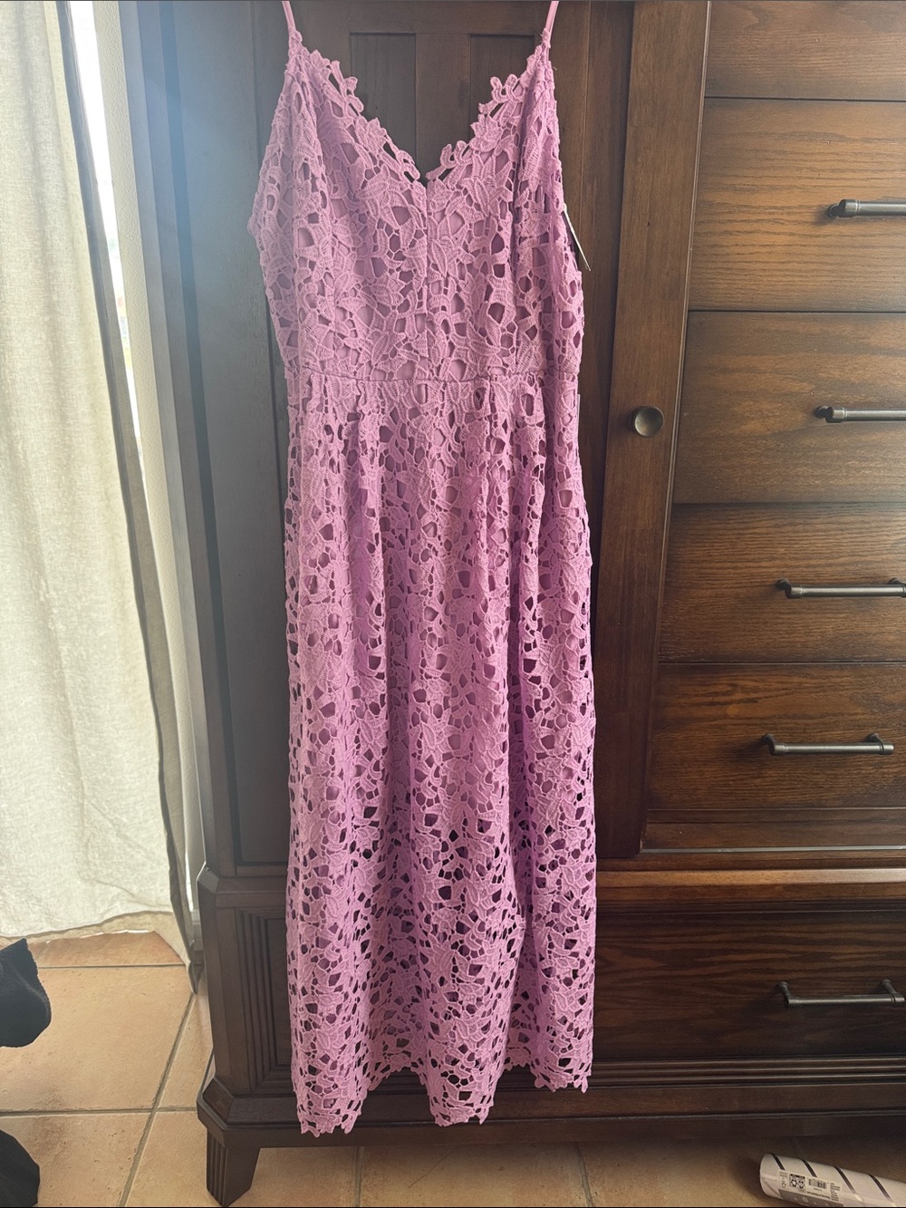 ASTR Pink Lace Maxi Dress with Spaghetti Straps